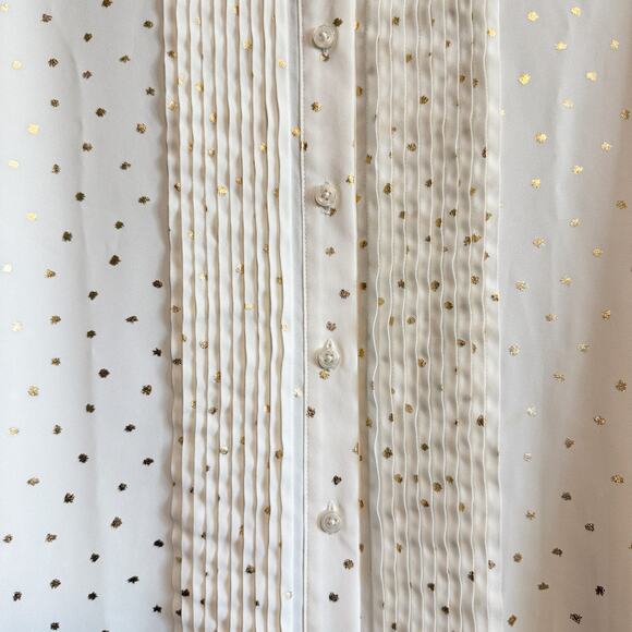 UNTUCKit Sabrina Cream Gold Foil Dot Pleated Button Front Blouse Women’s Size 6 - Picture 6 of 14